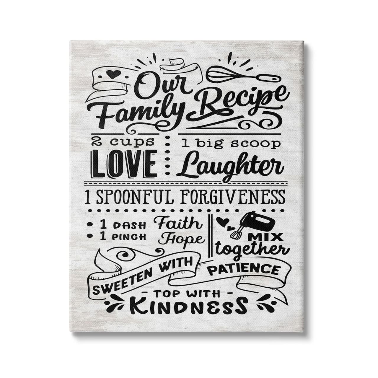 Stupell Industries Our Family Recipe Motivational Kitchen Phrases Life Ingredients Canvas Wall Art